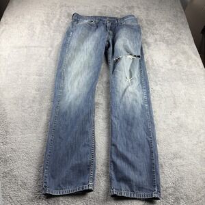 Levis 514 Straight Jeans Mens 33x34 Blue Medium‎ Wash Low Rise Distressed